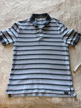 Eddie Baur Men's Blue and Gray Striped Polo Shirt Small nautical casual